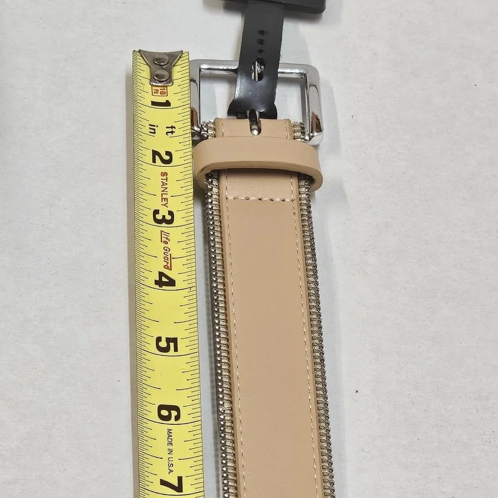 Tan Beige Full‎ Zipper Detail Belt Women's Size L Fashion Accessory